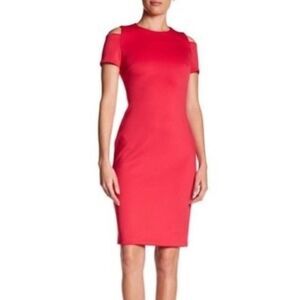 Calvin Klein Cold Shoulder Coral Scuba Sheath Dress 8